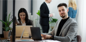 professionals working in a modern office environment